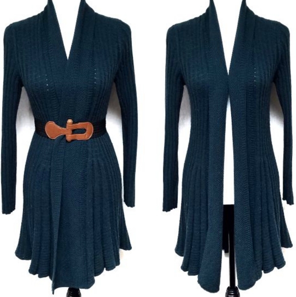 Stambecco Sweaters - Stambecco Hunter Green Woven Wool Blend Cardigan